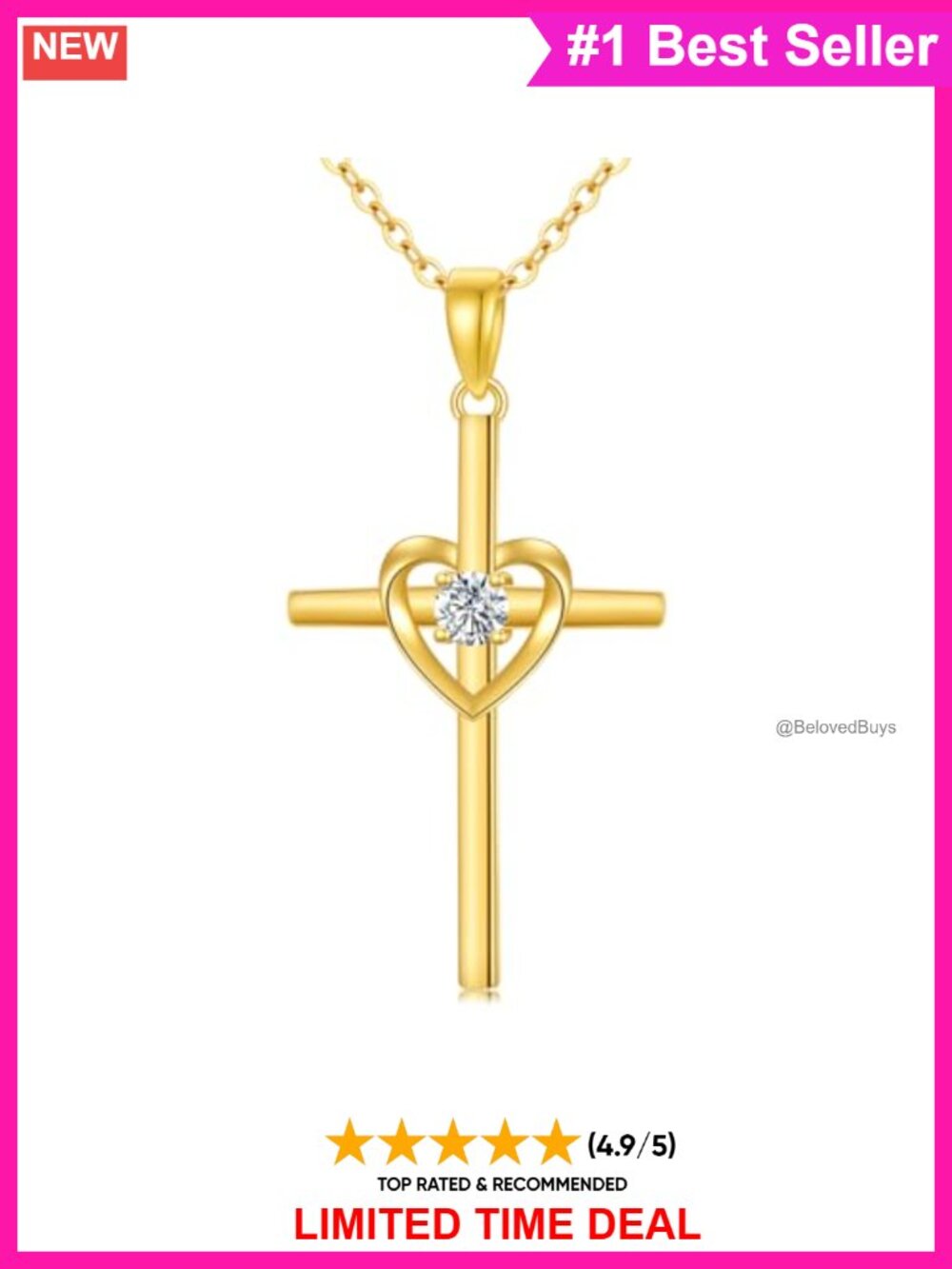14K Solid Gold Cross Necklace Women Crucifix Pendant 18"